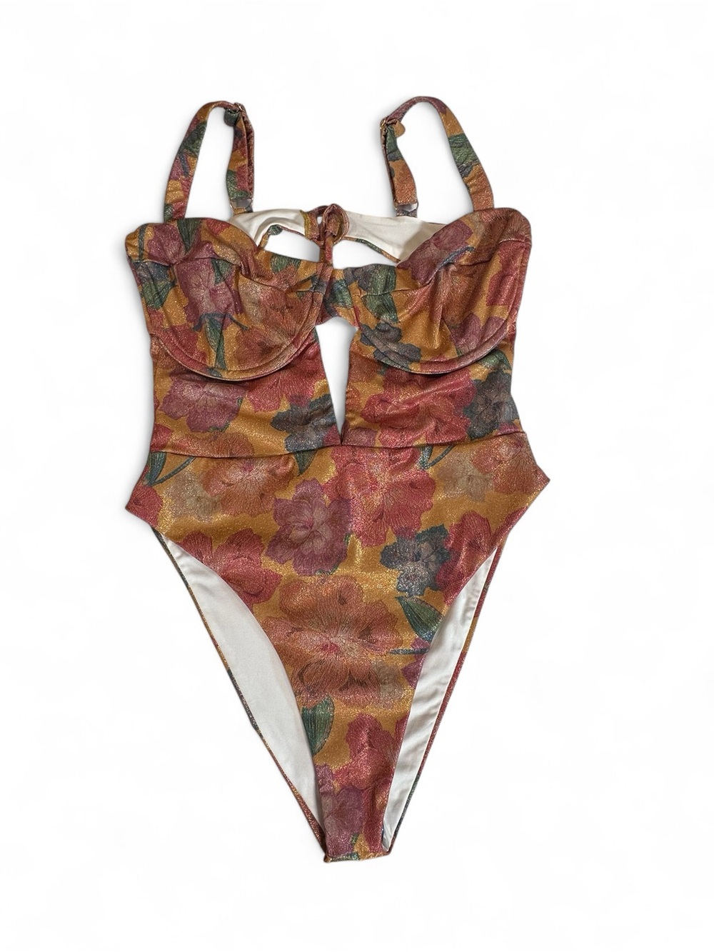 SOAH XL Honey Orange Dore Floral Metallic One Piece Swimsuit XL Soul of a Hippie